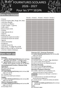 Fournitures scolaires 5e SEGPA