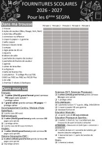 Fournitures scolaires 6e SEGPA